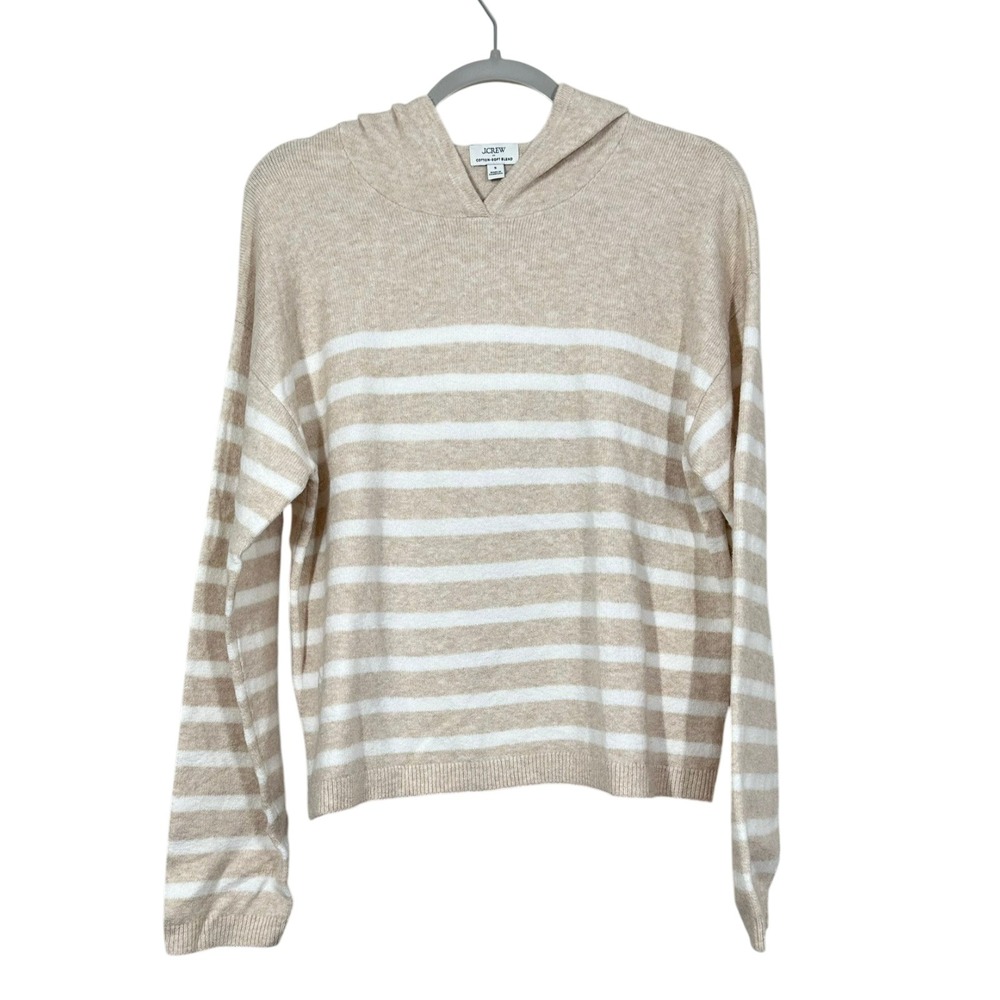 J. Crew Size Small Cotton-Soft Blend Striped Hoodie Sweater Tan White Casual